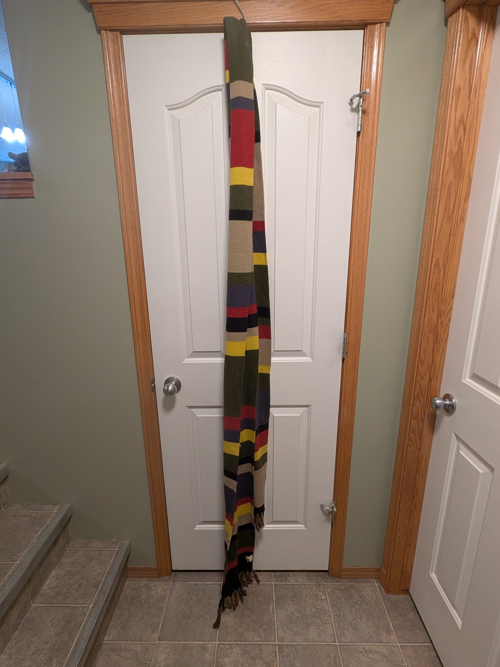Fourth Doctors Scarf- Striped Multicolor Acrylic - Olive, Red, Yellow